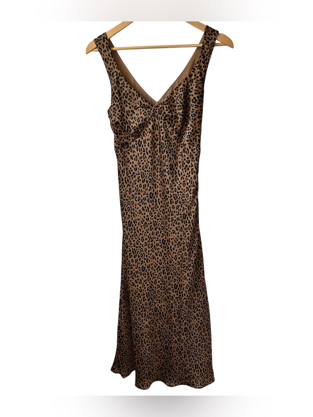 American Eagle V-Neck Slip Midi Dress Leopard Print Women’s Lined Brown size XS